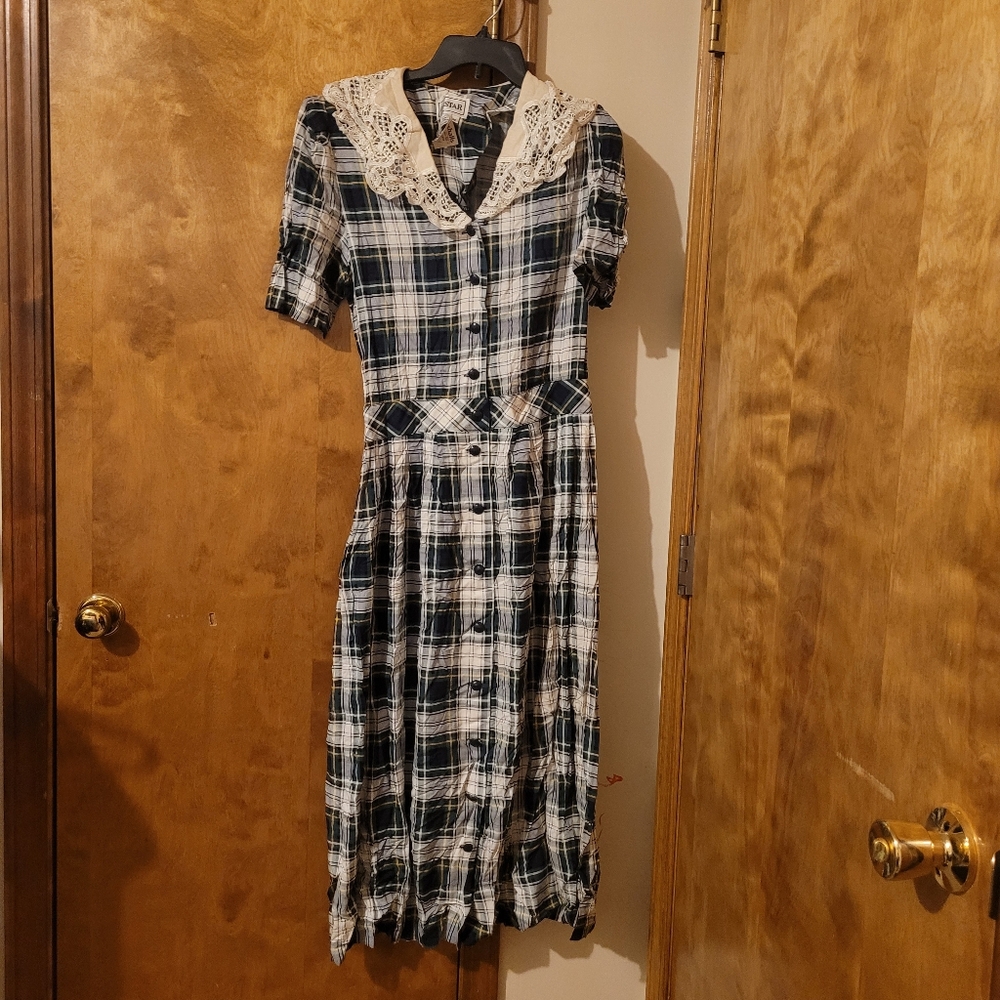 Vintage L.G. Star Womens  Plaid Dress Size 14 BlueWhite NEW - Picture 10 of 11